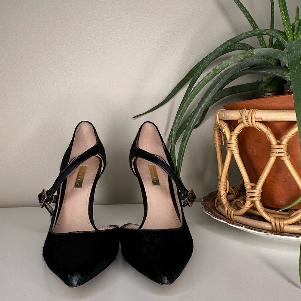 Louise et Cie Black Calf Hair d’Orsay Heels Pointed Toe Stiletto Pumps Size 8.5 - Picture 5 of 14